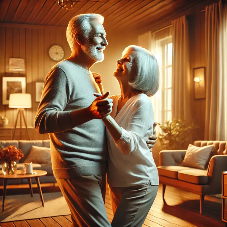 Dall·e 2024 12 10 16.33.07 A Photorealistic Image Of An Older Couple Dancing Together In Their Living Room, Enjoying A Moment Of Joy And Connection. The Room Is Warmly Lit, With