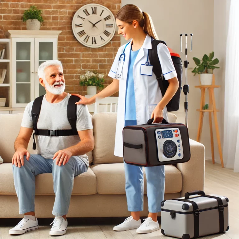 A physiotherapist helping a patient to rehabilitate after a stroke